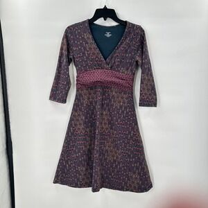 Patagonia‎ Womens Dress Small Boho Organic Cotton Blend Wrap V Neck 3/4 Sleeve